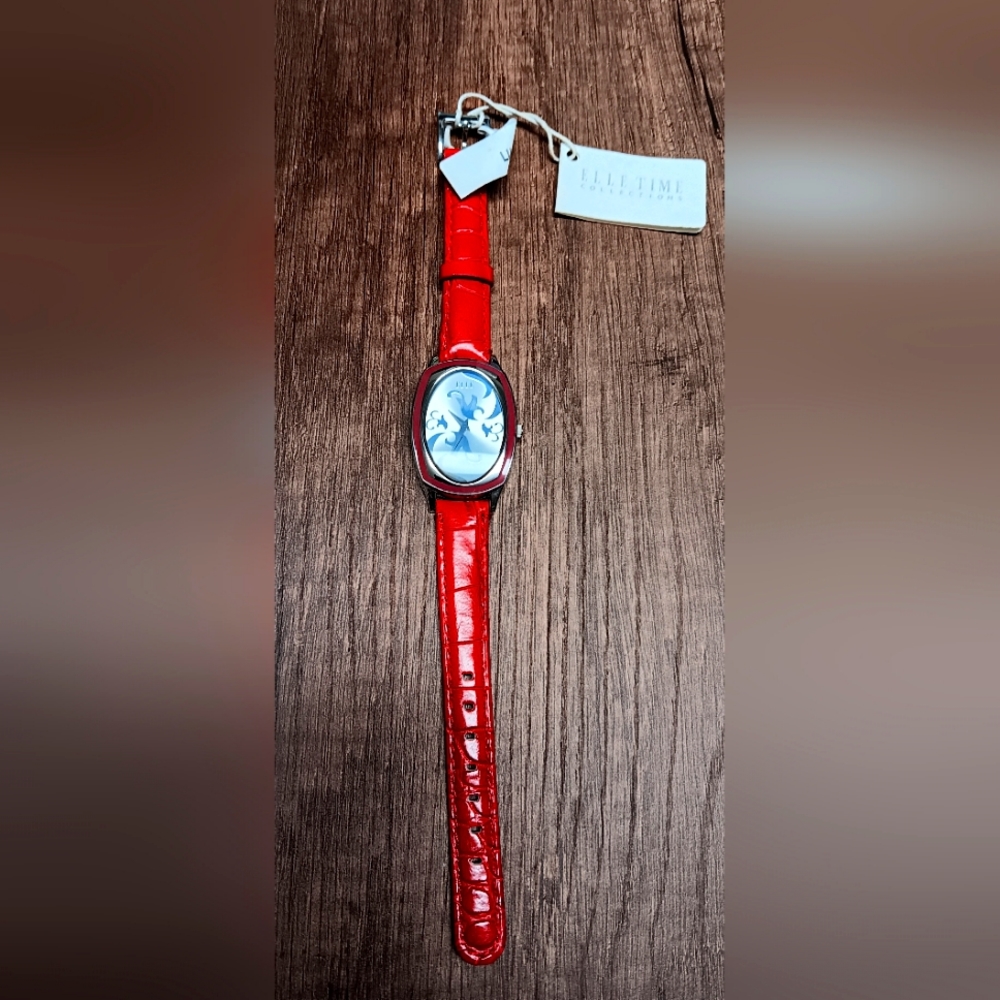 Elle time red watch leather women